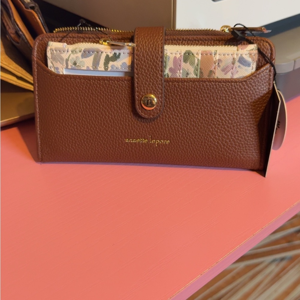 Nanette Lepore Brown Leather Wallet with Gold Hardware